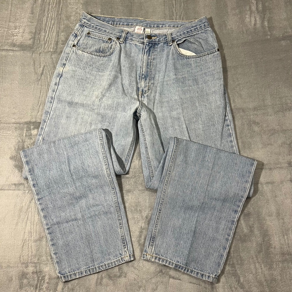 Open Trails Mens 34x32 Light Wash Stonewashed Straight Leg Denim Jeans